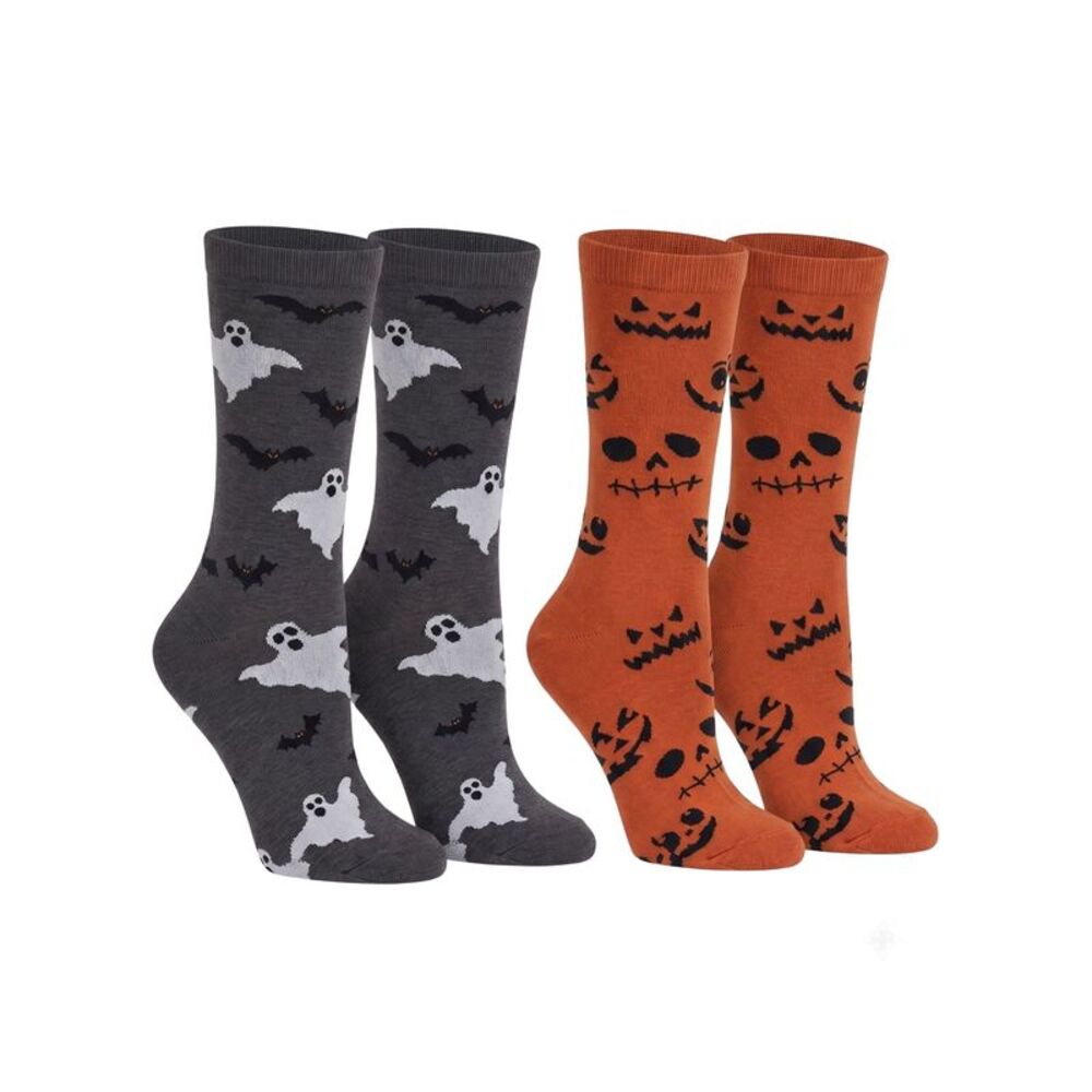 Women's Jack O Lantern and Bats & Ghosts Halloween Socks Novelty Crew 2-Pack
